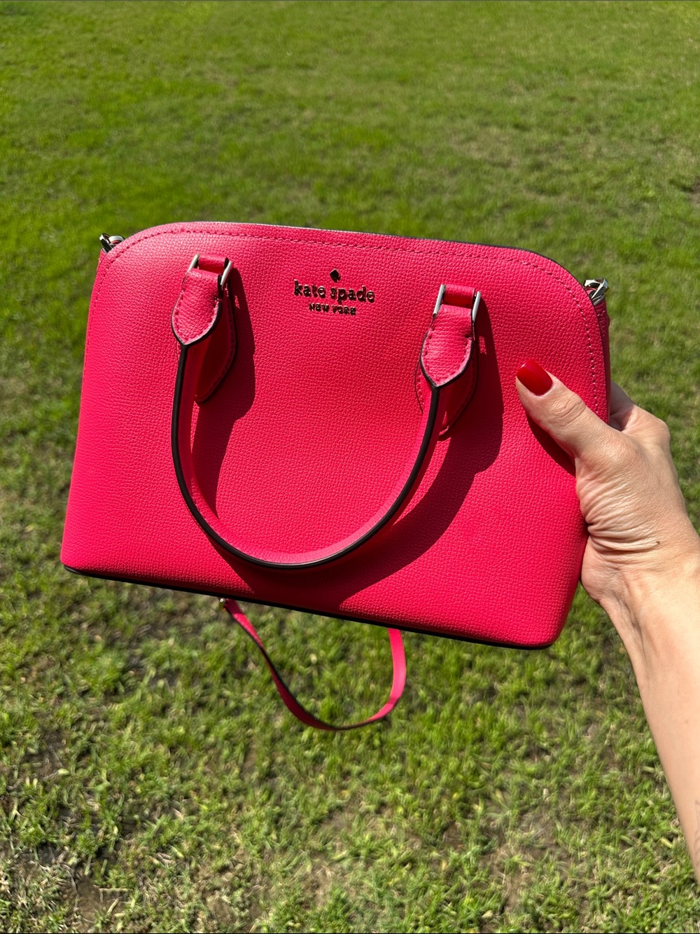 kate spade Pink Pebbled Leather Satchel with Gold-Tone Logo - Picture 6 of 7